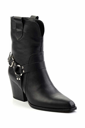 Siyah Hakiki Deri Kadın Bot & Bootie K02828336503