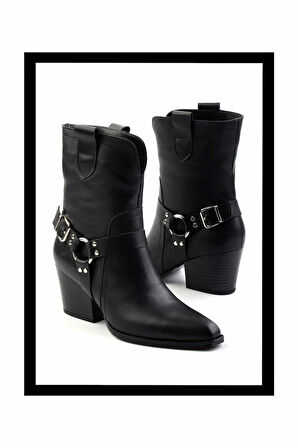 Siyah Hakiki Deri Kadın Bot & Bootie K02828336503