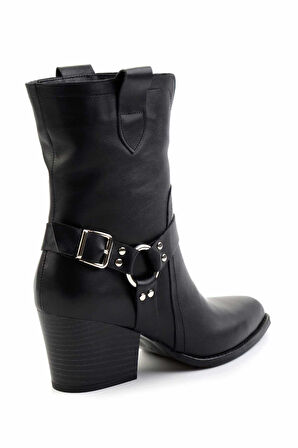 Siyah Hakiki Deri Kadın Bot & Bootie K02828336503