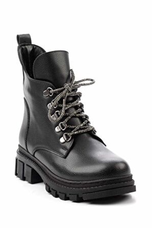 Siyah Platin Taşlı  Kadın Bot & Bootie K02875070209