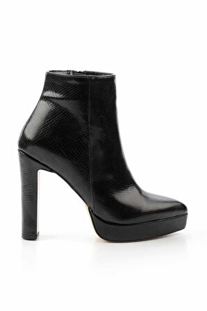 Siyah Yılan Baskı  Kadın Bot & Bootie K02926060507
