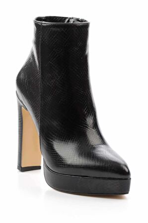 Siyah Yılan Baskı  Kadın Bot & Bootie K02926060507