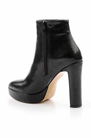 Siyah Yılan Baskı  Kadın Bot & Bootie K02926060507