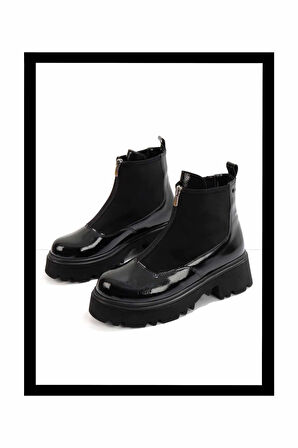 Siyah Kırışık Rugan  Kadın Bot & Bootie K02997000308