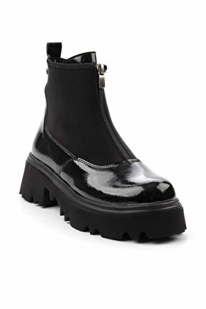 Siyah Kırışık Rugan  Kadın Bot & Bootie K02997000308