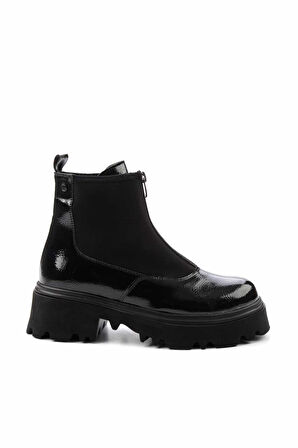 Siyah Kırışık Rugan  Kadın Bot & Bootie K02997000308