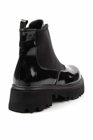 Siyah Kırışık Rugan  Kadın Bot & Bootie K02997000308