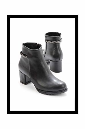 Siyah Platin Taşlı  Kadın Bot & Bootie K02994060709