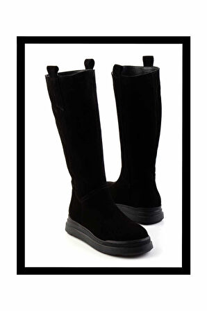 Siyah Süet Hakiki Deri Kadın Çizme K03032160502