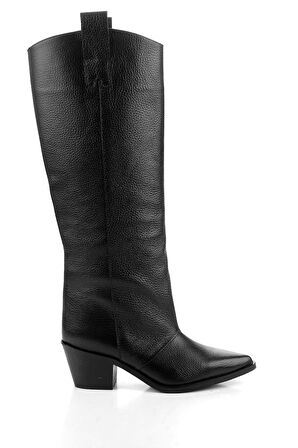 Siyah Hakiki Deri Kadın Çizme K03140431903