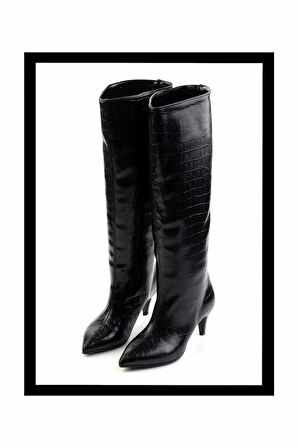 Siyah Kroko  Kadın Çizme K03140401511