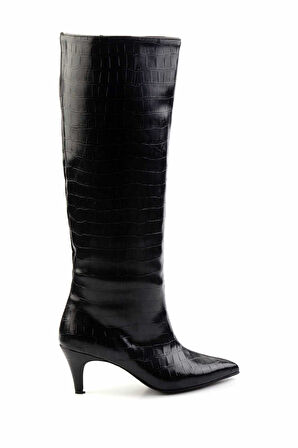 Siyah Kroko  Kadın Çizme K03140401511