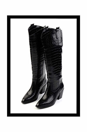 Siyah Kroko  Kadın Çizme K03192184011