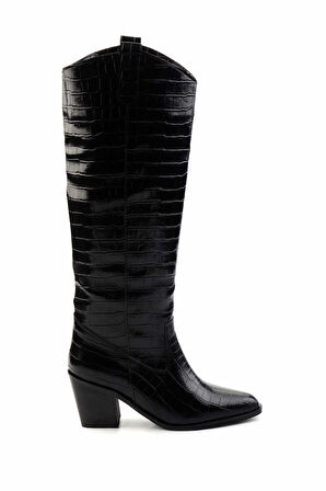 Siyah Kroko  Kadın Çizme K03192184011