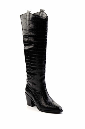 Siyah Kroko  Kadın Çizme K03192184011
