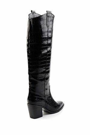 Siyah Kroko  Kadın Çizme K03192184011