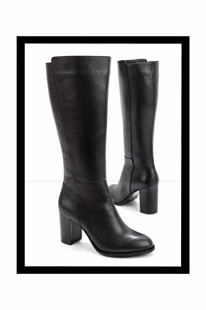 Siyah Hakiki Deri Kadın Çizme K03208072103