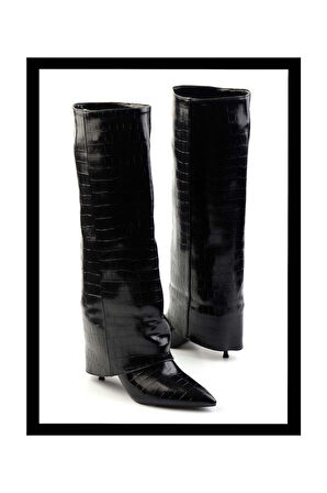 Siyah Kroko  Kadın Çizme K03209022011