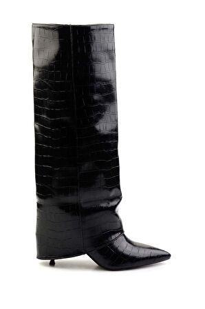 Siyah Kroko  Kadın Çizme K03209022011