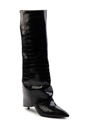 Siyah Kroko  Kadın Çizme K03209022011