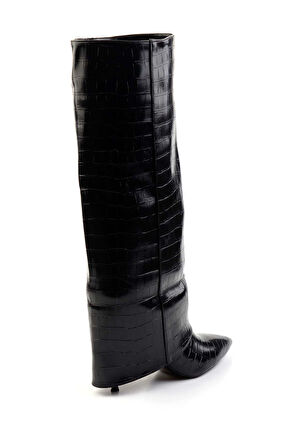 Siyah Kroko  Kadın Çizme K03209022011