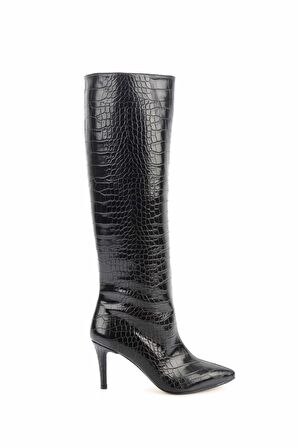 Siyah Kroko  Kadın Çizme K03240165011