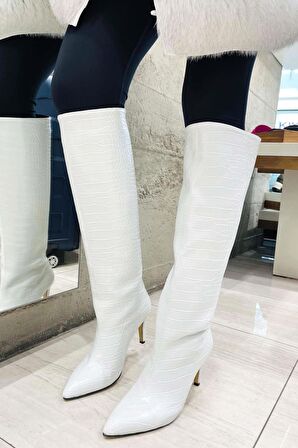 Beyaz Kroko  Kadın Çizme K03240165011