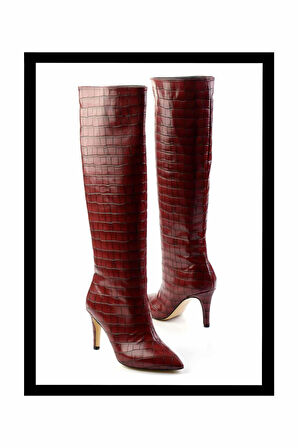 Bordo Kroko  Kadın Çizme K03240165011