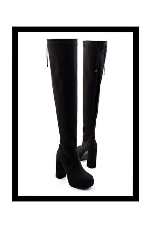 Mat Siyah Saten  Kadın Çizme K03527290038