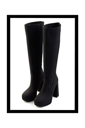 Mat Siyah Saten  Kadın Çizme K03527293538