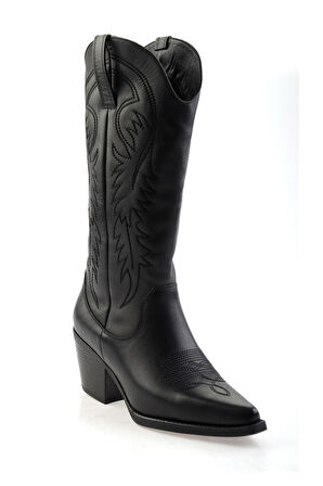 Siyah Hakiki Deri Kadın Çizme K03552001103