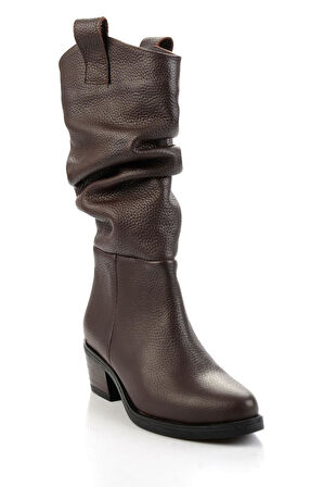 Kahve Hakiki Deri Kadın Çizme K03575205303