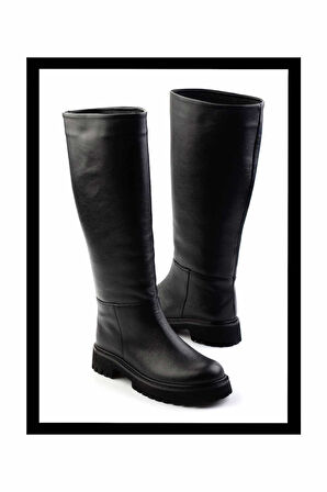 Siyah Hakiki Deri Kadın Çizme K03666552003