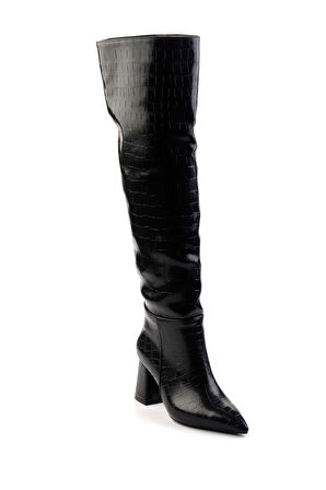 Siyah Kroko  Kadın Çizme K03667232511