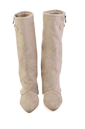 Bej Hakiki Deri Kadın Çizme K03678029002