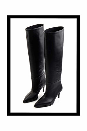Siyah Hakiki Deri Kadın Çizme K03718400003