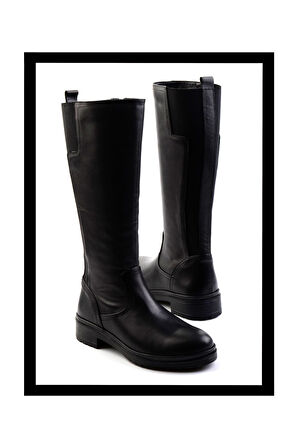 Siyah Hakiki Deri Kadın Bot & Bootie K03724721003