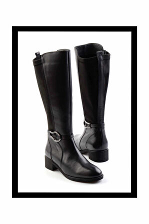 Siyah Hakiki Deri Kadın Çizme K03750754303