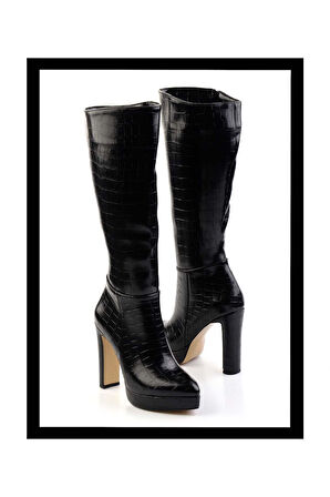 Siyah Kroko  Kadın Çizme K03926041011