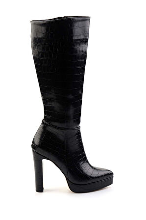 Siyah Kroko  Kadın Çizme K03926041011