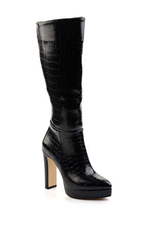 Siyah Kroko  Kadın Çizme K03926041011