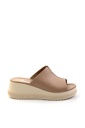 Bej Leather Kadın Terlik K04040012003