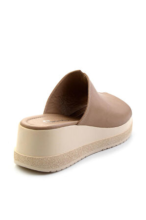 Bej Leather Kadın Terlik K04040012003