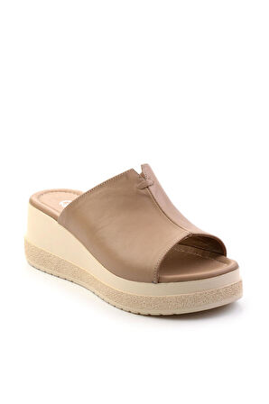 Bej Leather Kadın Terlik K04040012003