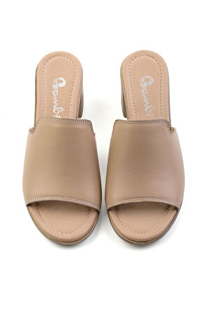 Bej Leather Kadın Terlik K04040012203