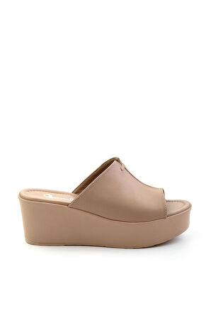 Bej Leather Kadın Terlik K04040012403