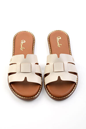 Bej Leather Kadın Terlik K04073101903