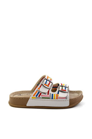 Beyaz Çok Renkli  Kadın Terlik K04099501209