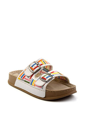 Beyaz Çok Renkli  Kadın Terlik K04099501209