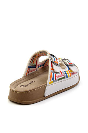 Beyaz Çok Renkli  Kadın Terlik K04099501209